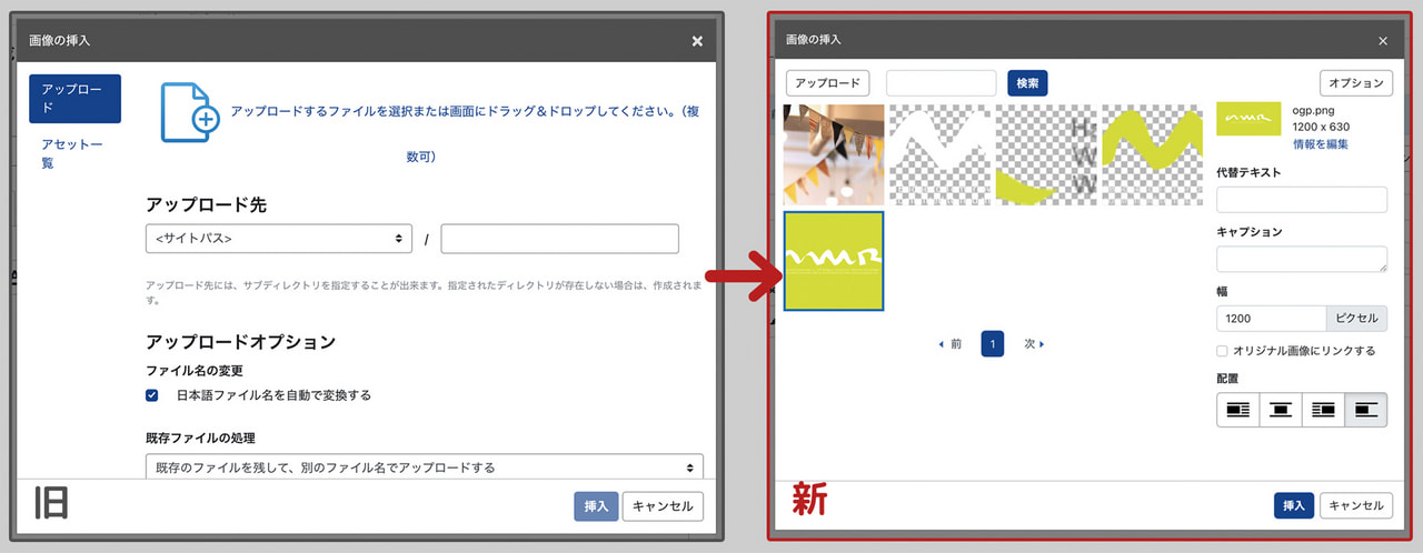 MovableType9のブログ記事における画像挿入画面