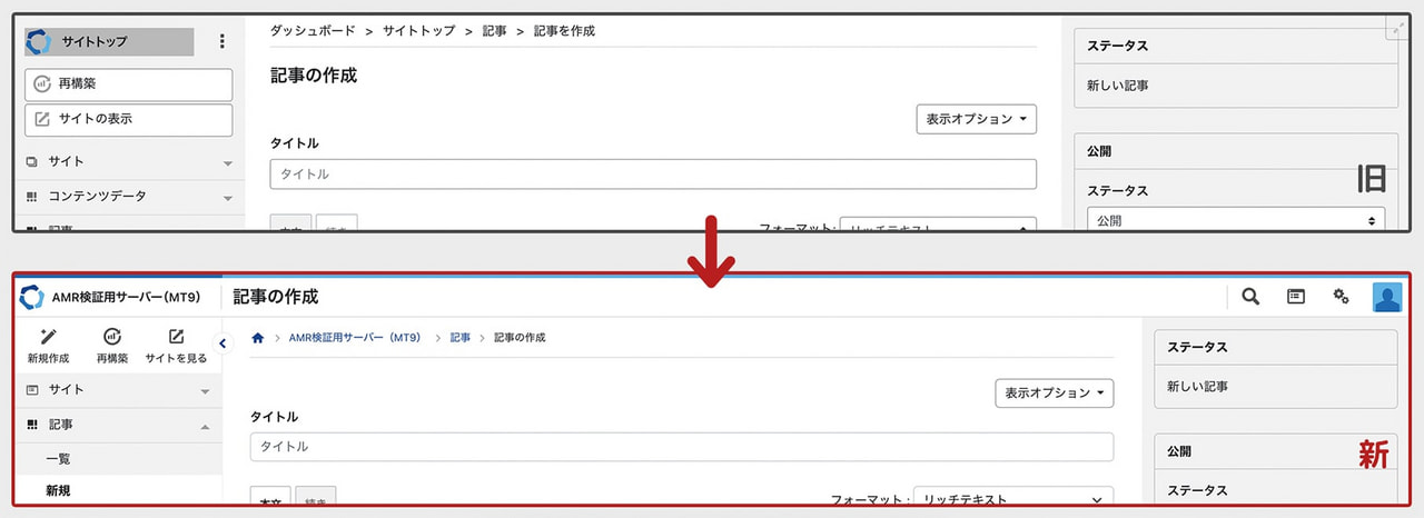 記事登録画面のサイドバーの説明